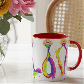 Mug with colorful LOVE abstract design with Red interior and handle