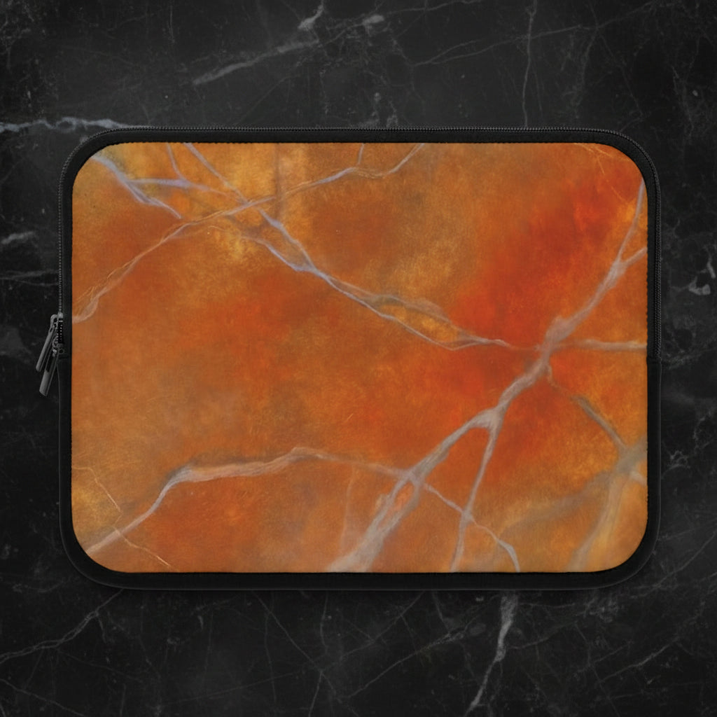 Laptop sleeve with red orange marble abstract design