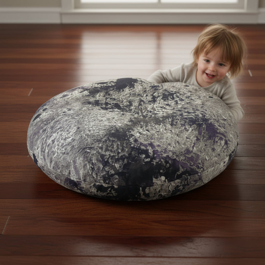 Unique Abstract Tufted Floor Pillow in black, white and greys
