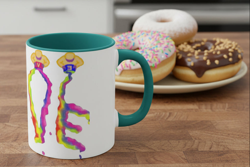 Mug with colorful love design Teal accents 