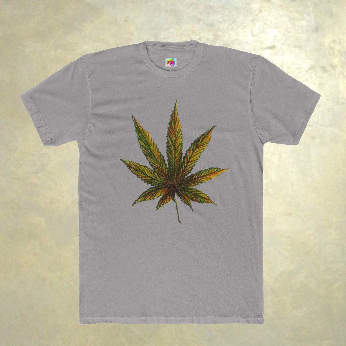 Light Gray t-shirt with a cannabis leaf design by Studio Blitz 8 colors available