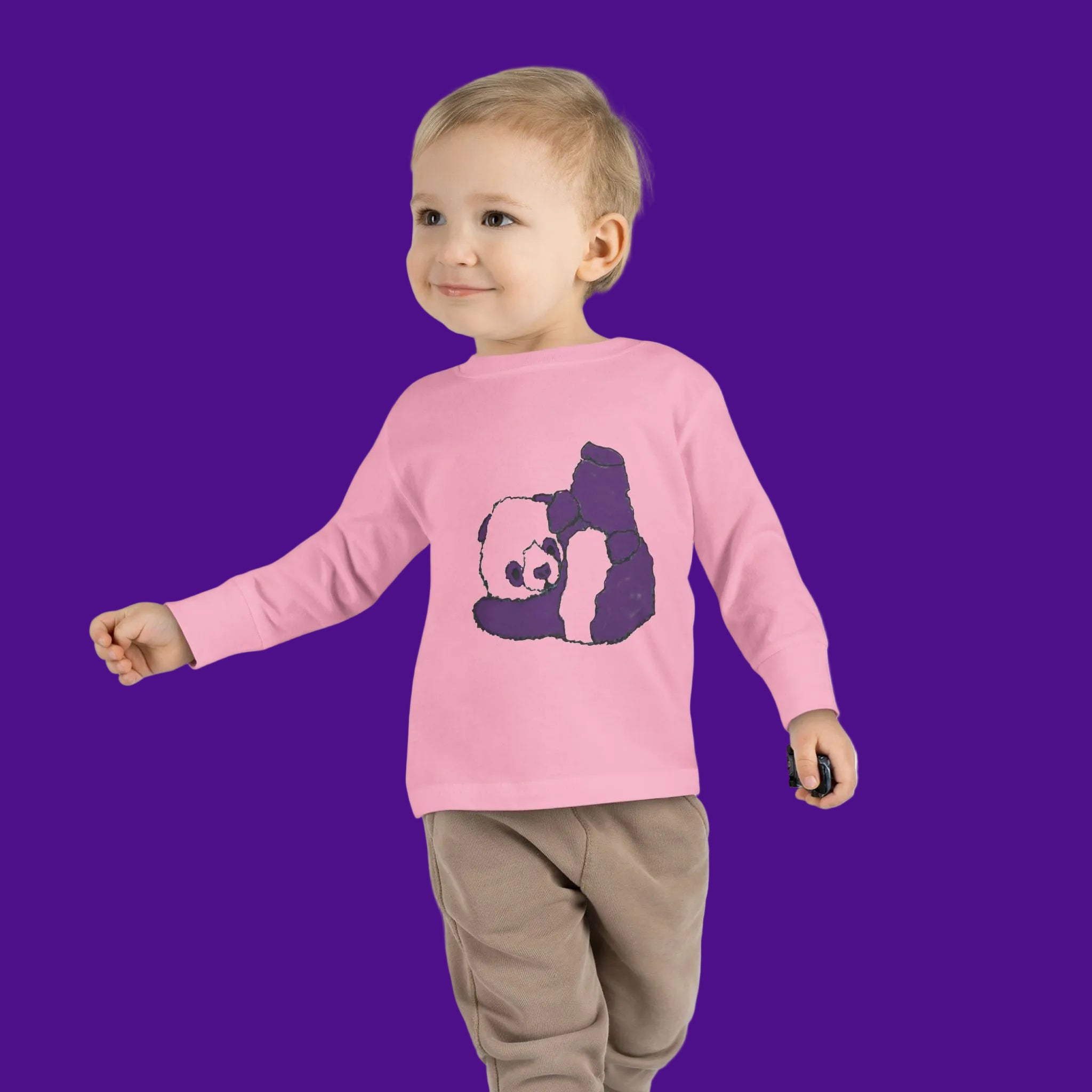Pink long sleeve Tee with fun panda in 4 colors - 2T-5-6T