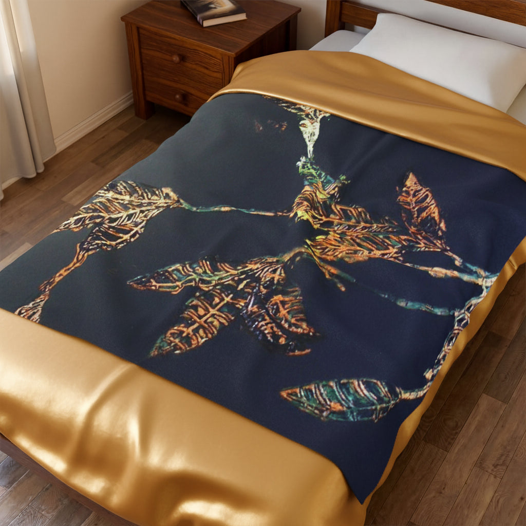 Abstract design in black and gold throw blanket in soft plush velveteen