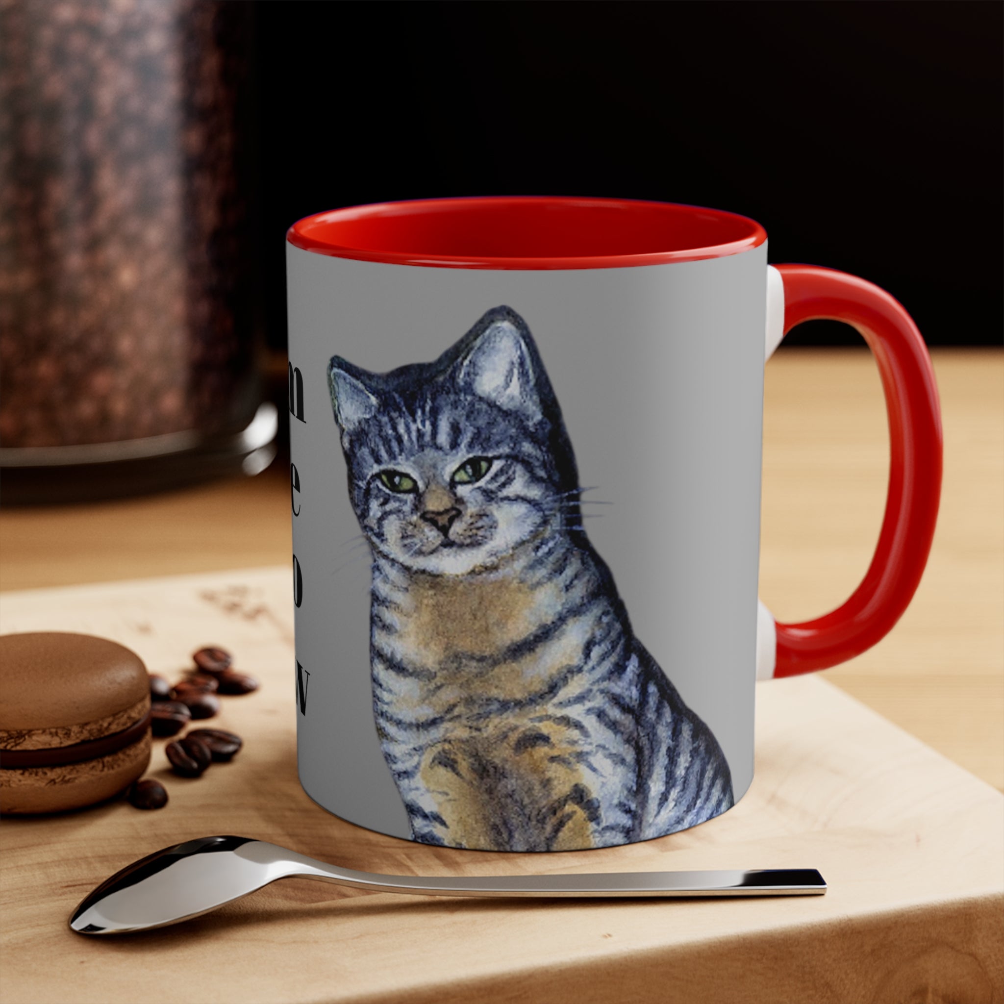 Mug with a 2 tabby cat painting and big C handle for comfort