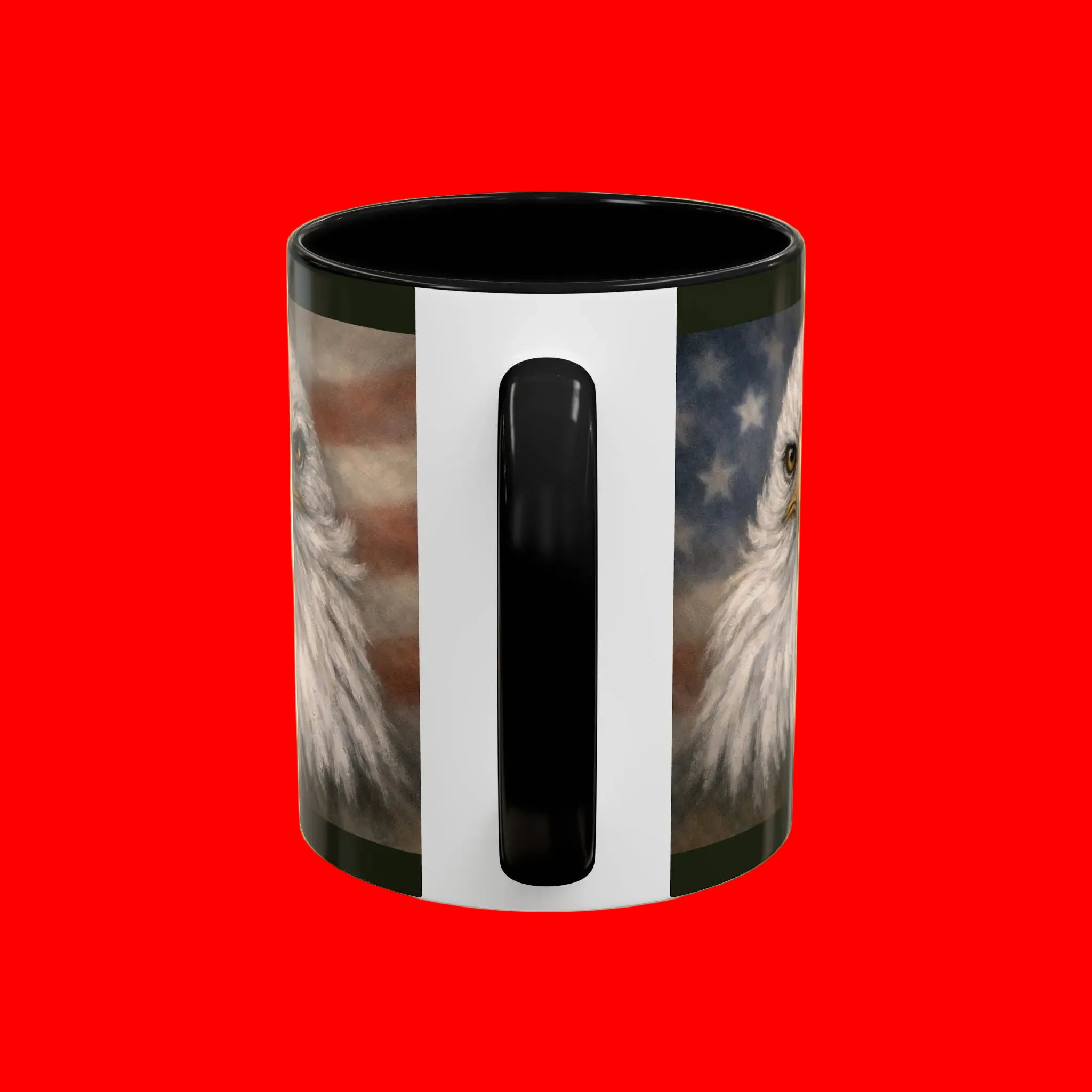 Mug with an eagle and American flag design and black accents 