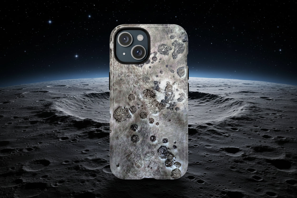 Magnetic iphone case with a Lunar Moon Rock Design is as tough as it looks with 2 layer shell compatible with MagSafe Accessories