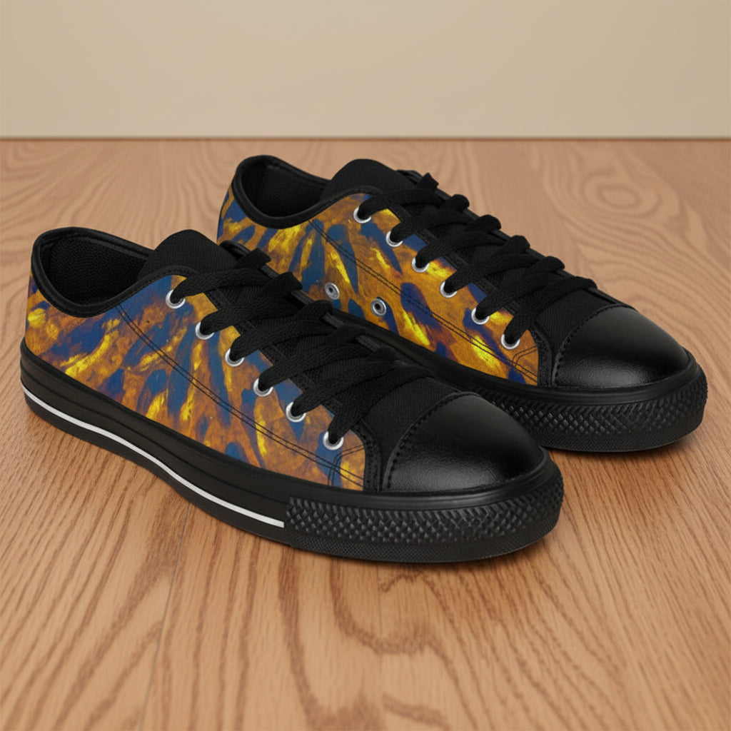 Black and gold wild design men's sneakers in durable nylon canvas