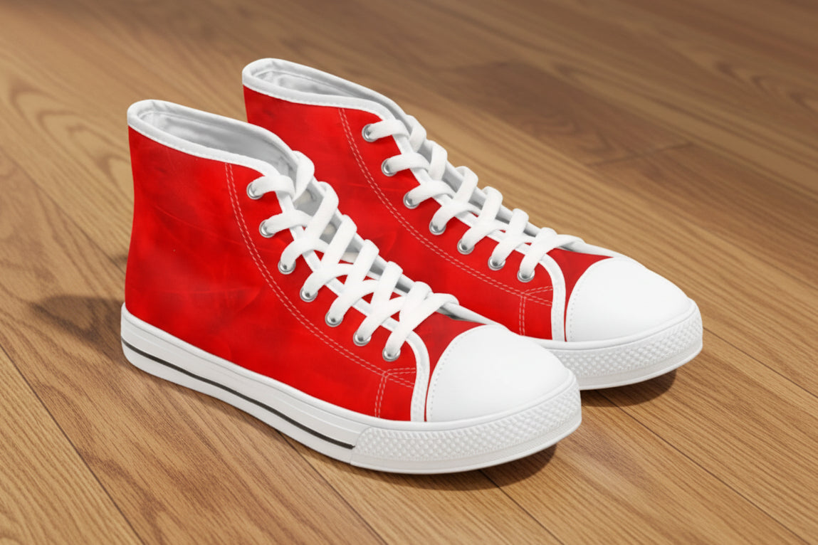 Red and white high top sneakers will feel soft yet durable while turning heads