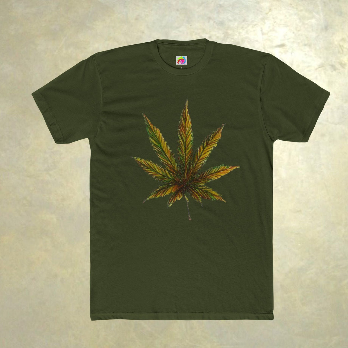 Green t-shirt with a large, vivid marijuana  leaf on front will make your statement XS-5XL