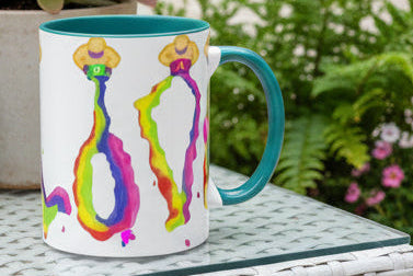 Mug with colorful abstract LOVE design with green accents