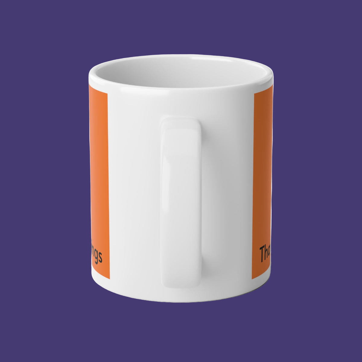 Mug shows C handle for extra comfort with Cornucopia text