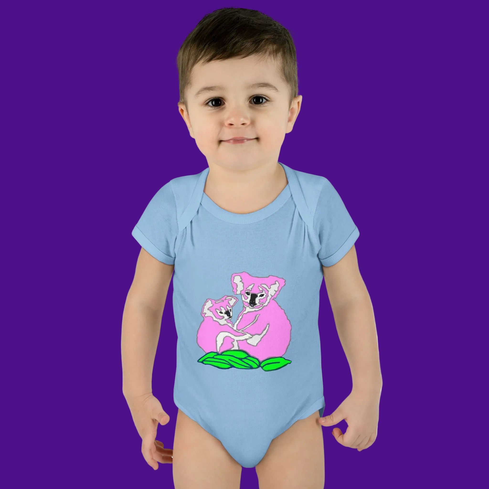 Blue onesie with pink koalas - NB -24mos