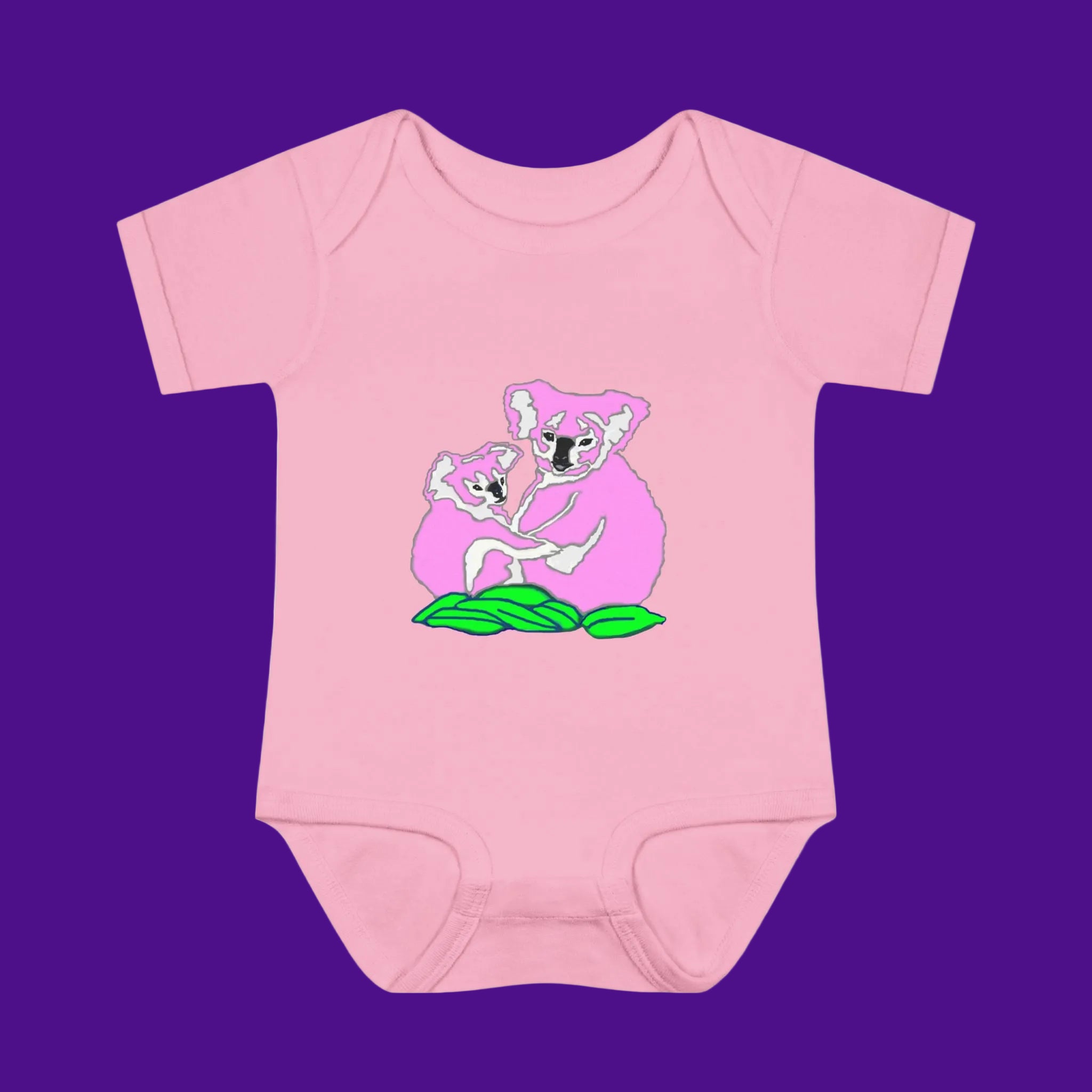 Pink baby onesie with koalas in 4 colors - NB-24mos.