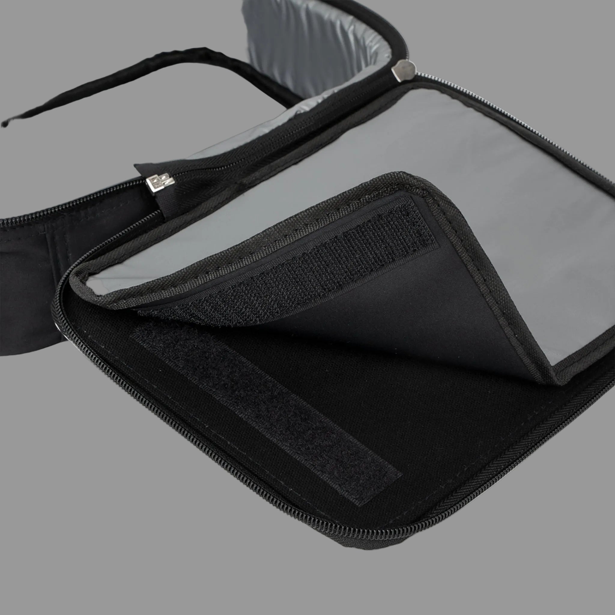 Lunch bag open view reveals insulated, fully lined interior 