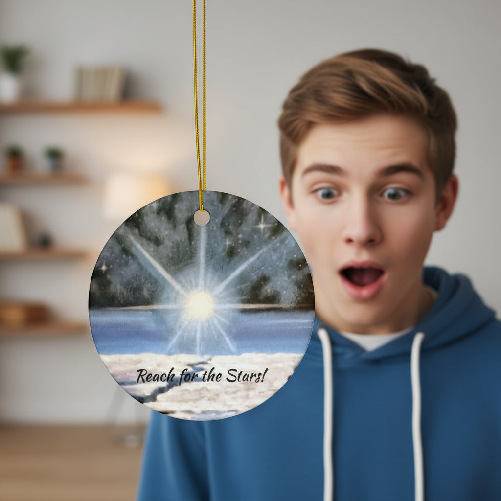 Decorative ornament with 'Reach for the Stars!'  makes a great gift of encouragement 