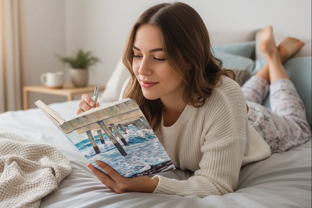 Painted art print of a crashing surf on the cover of this Personal Journal - blank, ruled or dotted pages