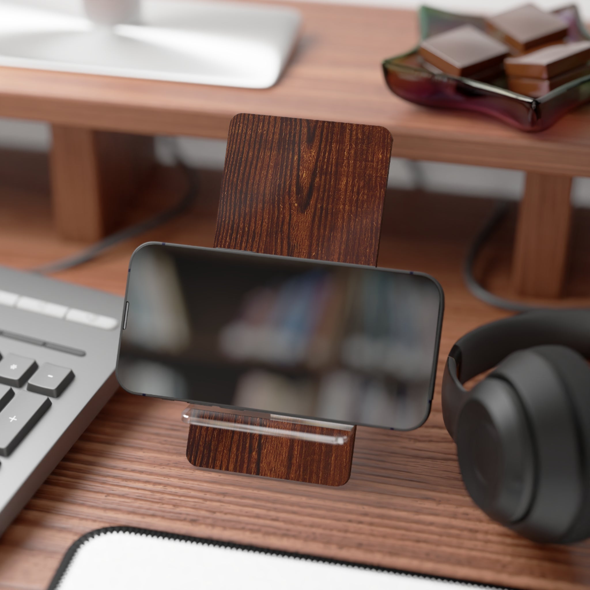 Wooden phone stand in fine wood design by Studio Blitz