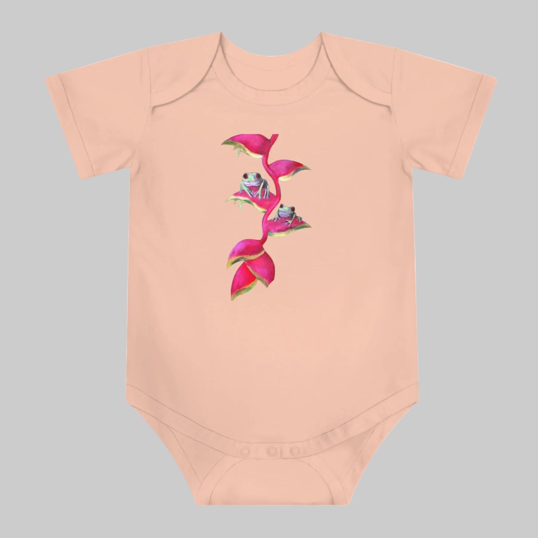 Cute Baby Bodysuit adorned with Tiny Red-Eyed Tree Frogs
