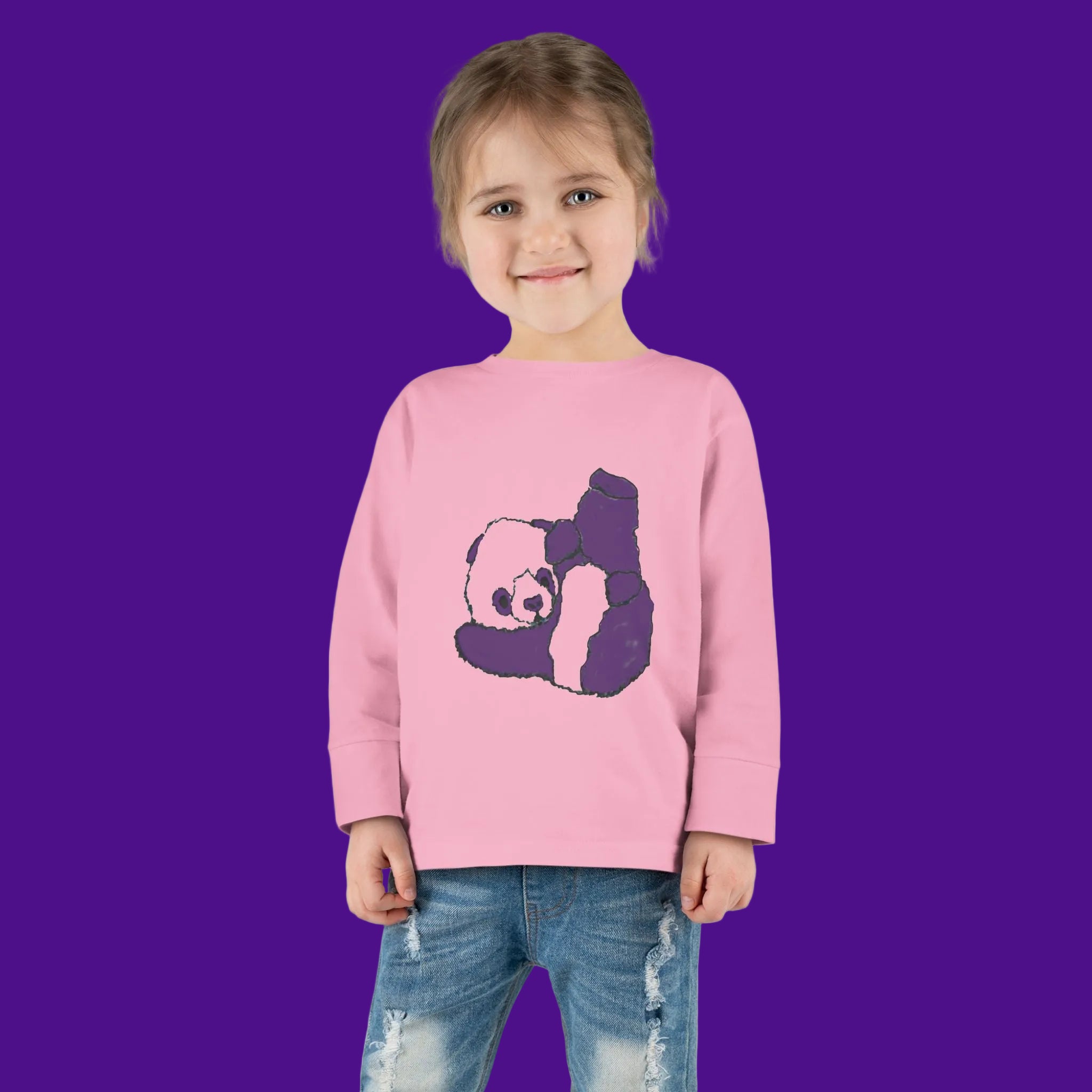 Pink long sleeve Tee for soft, comfy coziness and fun panda