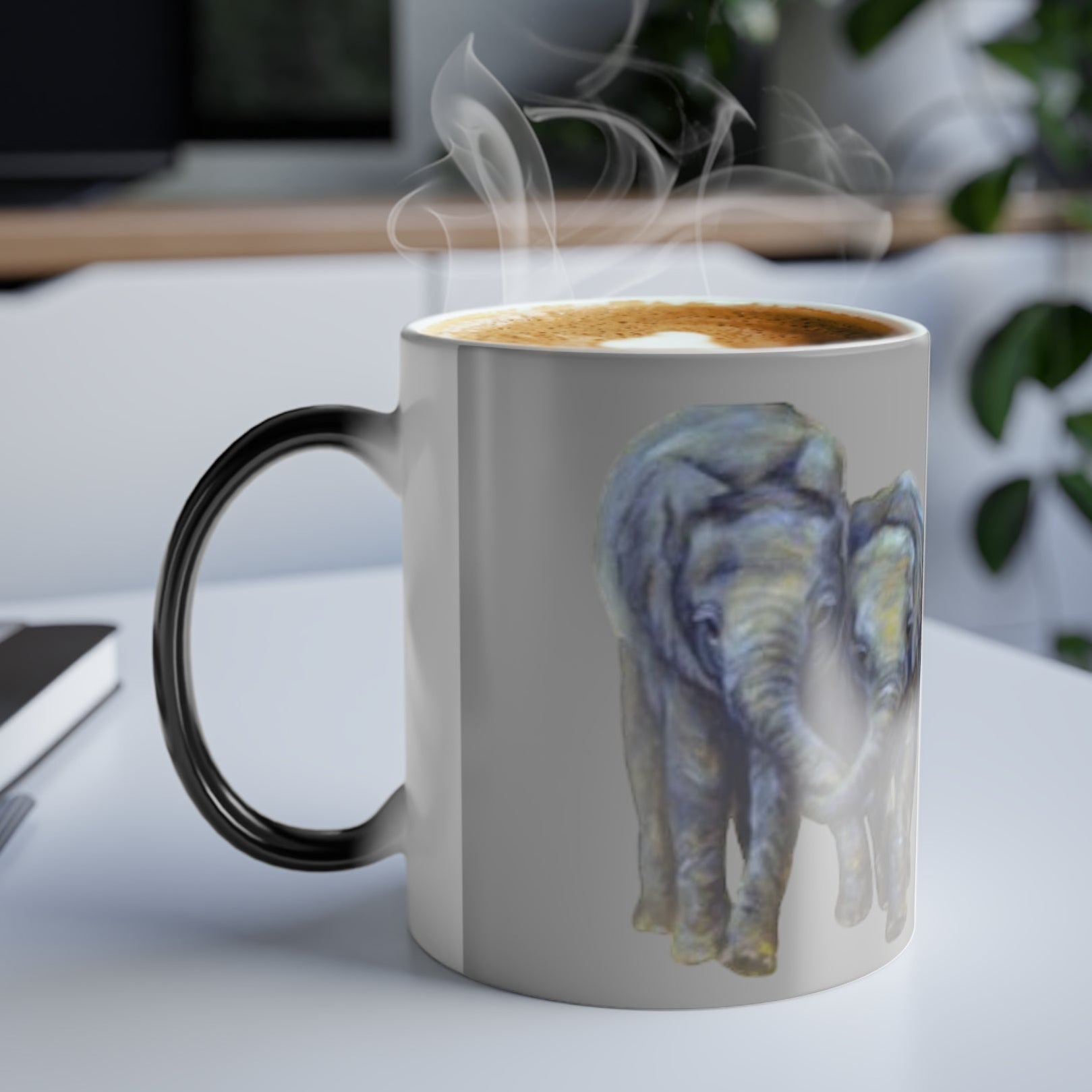 Ceramic Mug with an elephant painting is excellent for elephant lovers 11 oz.