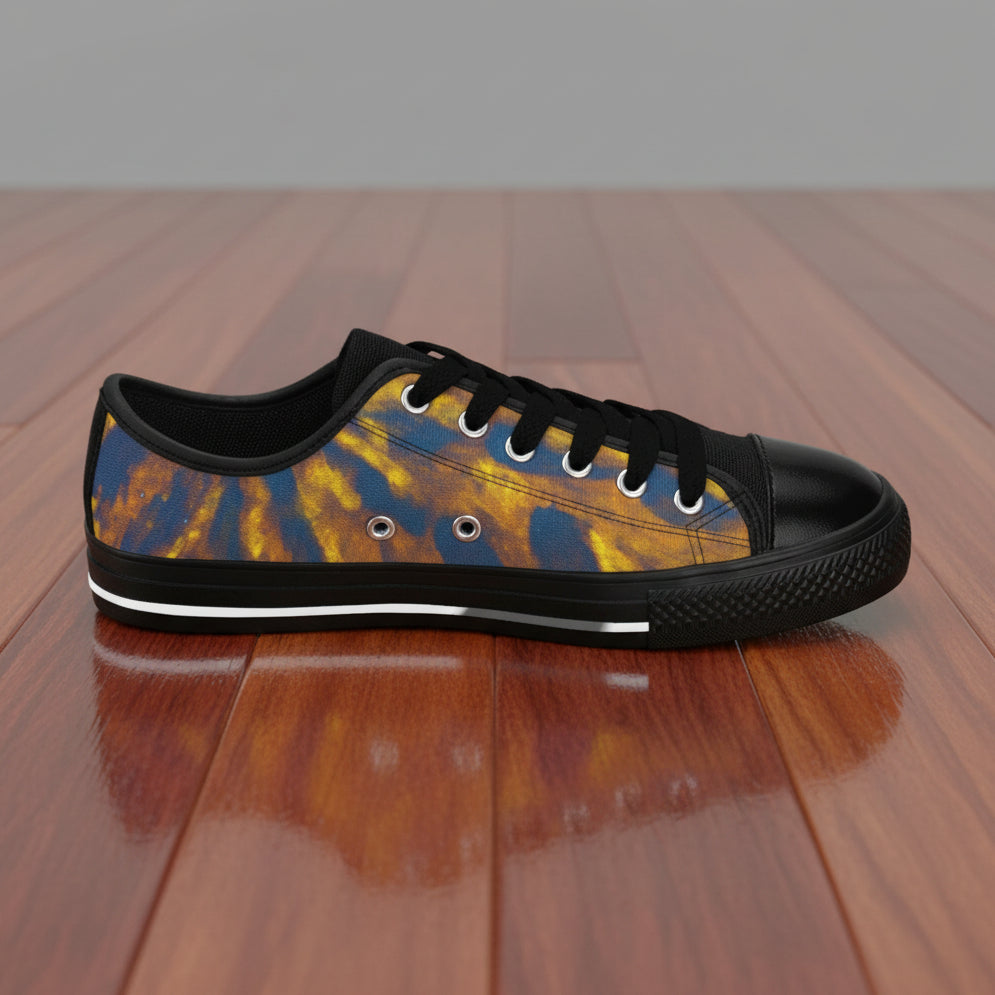 Edgy and Chic Black sneaker with gold and black animal print on the side - breathable and anti-heat