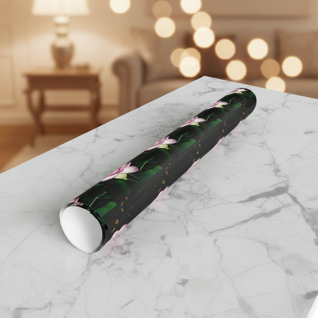 Roll of unique custom gift wrap with pink floral design 