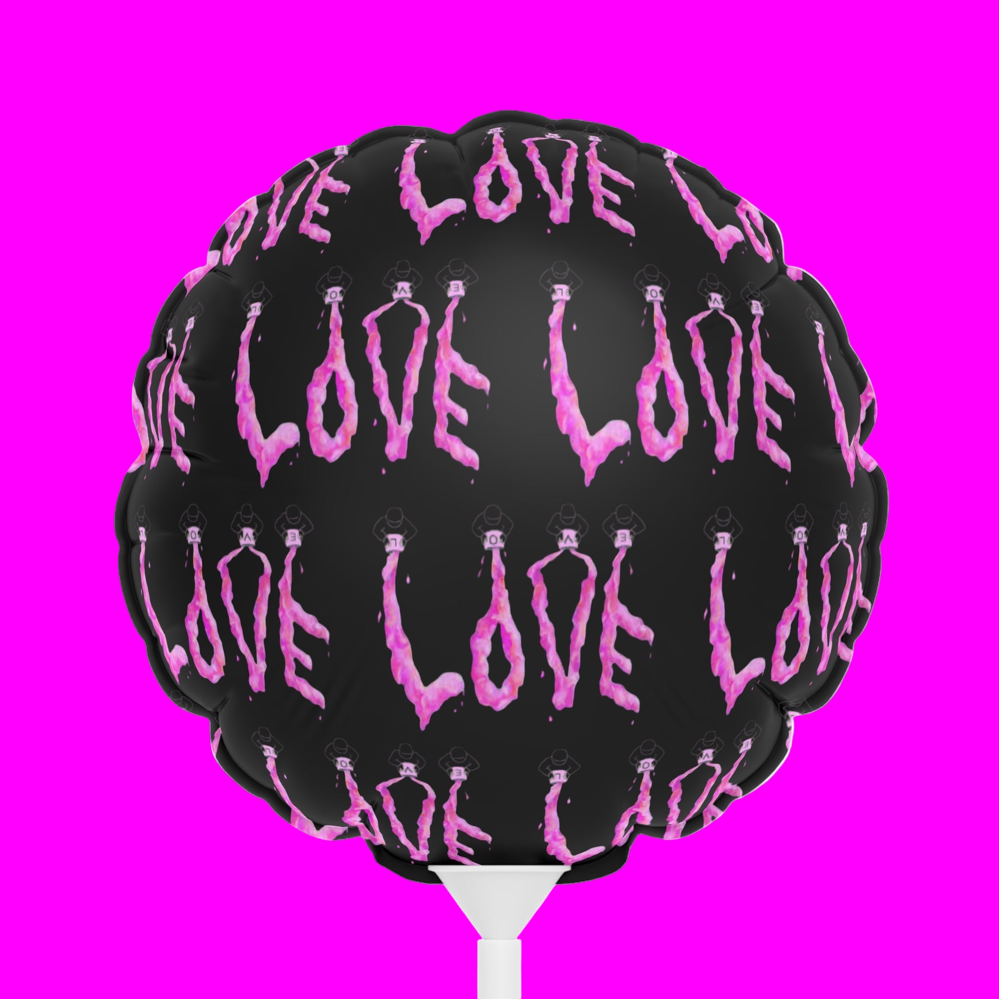 Black foil balloon with pink 'LOVE' text 