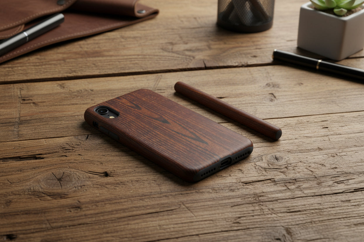 Phone Case in Fine Wood Grain Design with rustic, rugged good looks with toughness and durability for UV and impact resistance protection