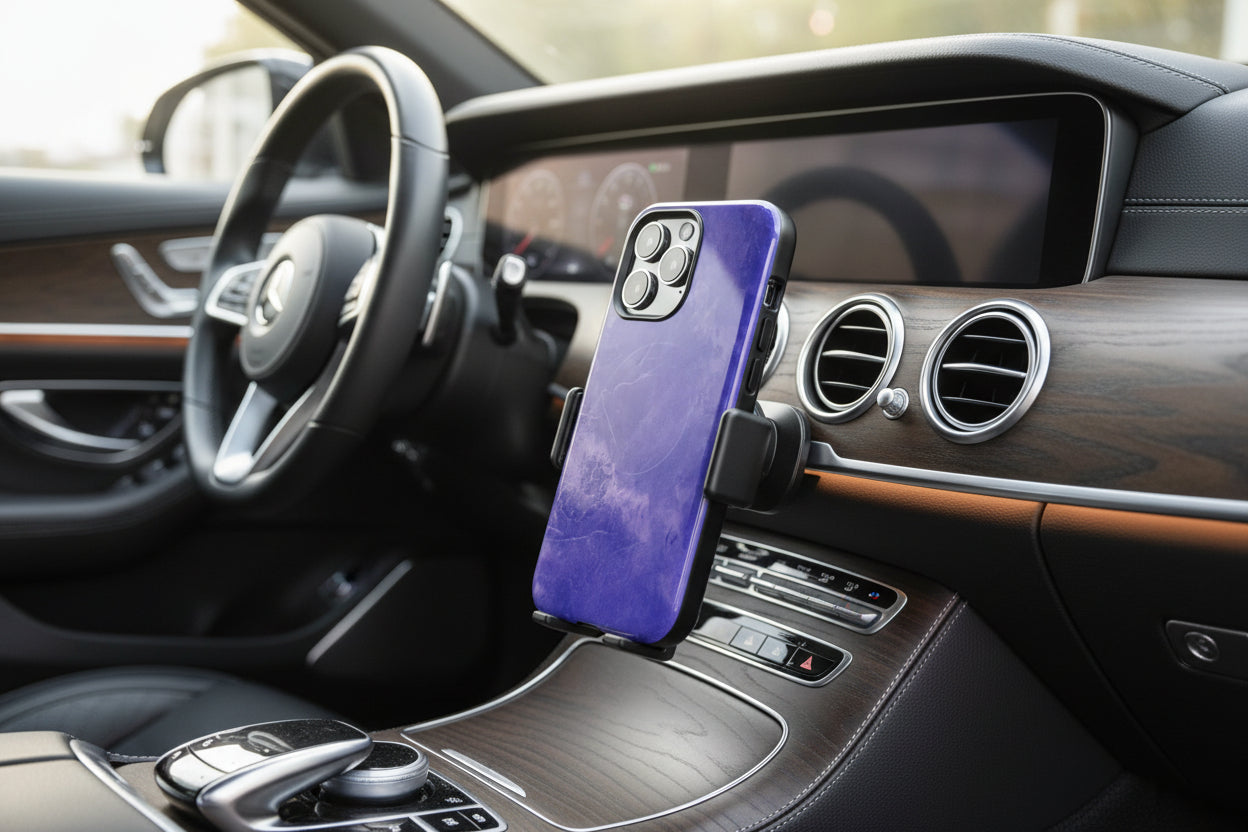 Magnetic iphone case in Blue abstract design with dual layers for toughness and  compatible with MagSafe Accessories