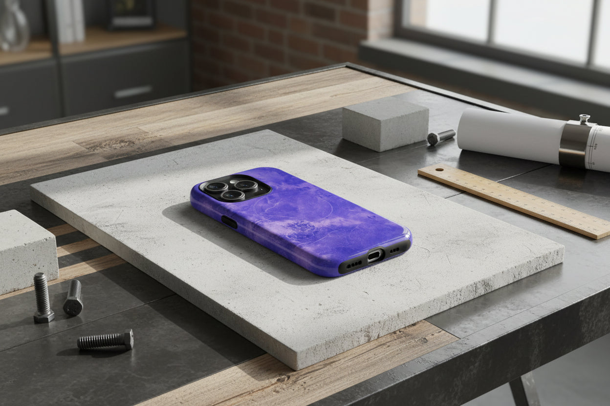 Magnetic iphone case in Blue abstract design with dual layers for toughness and  compatible with MagSafe Accessories