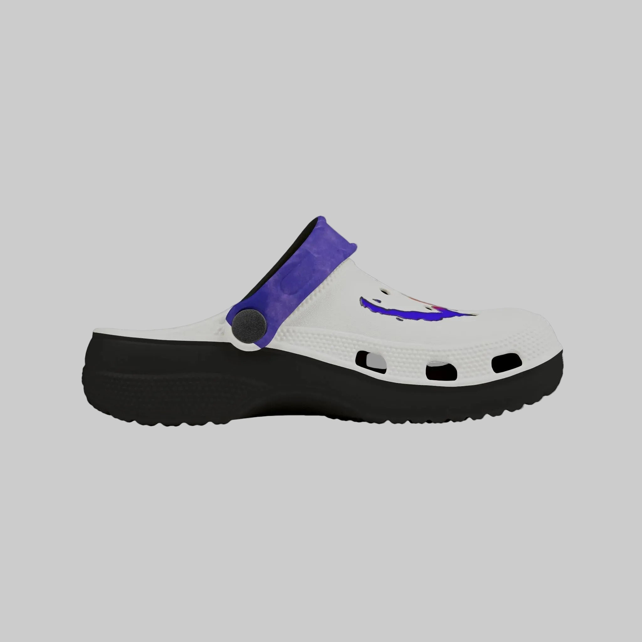 Black interior and footbed kid's white fun clog show side view - comes with charm accessories