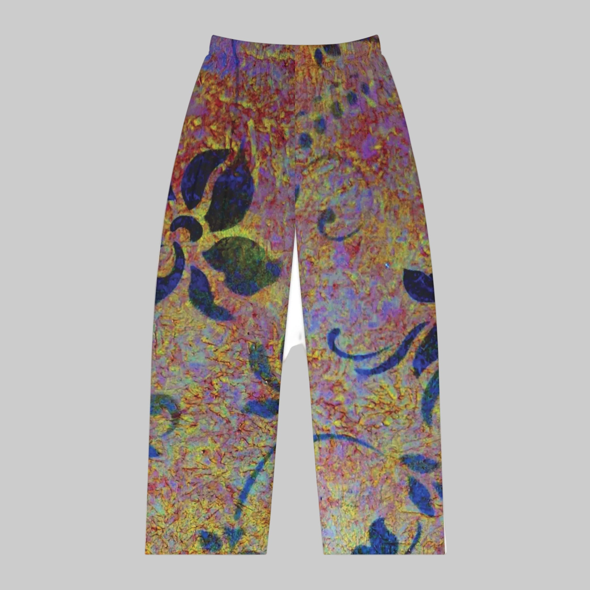 ladies lounging pajamas pants in vibrant, multicolored abstract floral design 100% Brushed Polyester - XS-4XL