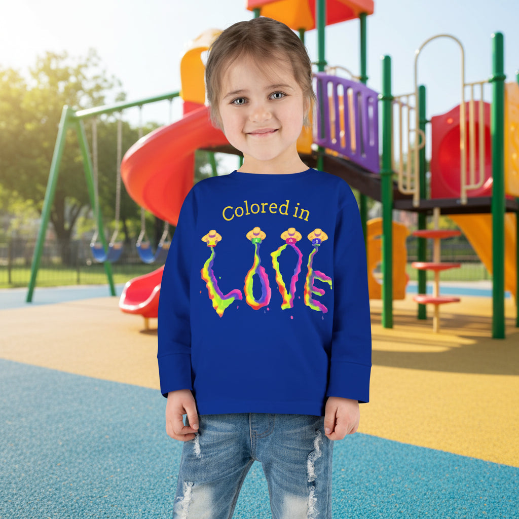 Long sleeve child's Tee painted with LOVE in bright fun colors - 100% cotton