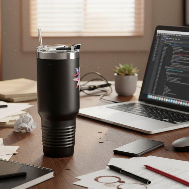 Black stainless steel tumbler with a straw and leak proof lid - 40oz - great gift - BPA Free