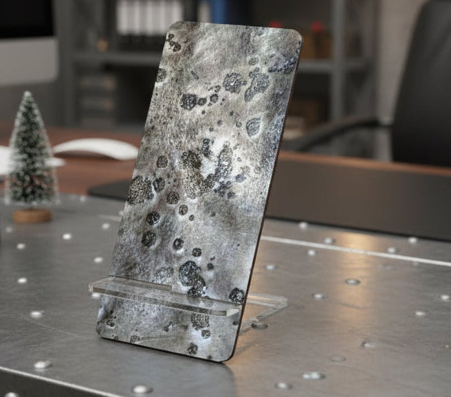 Lunar Space Design phone stand with moon textured looking surface 