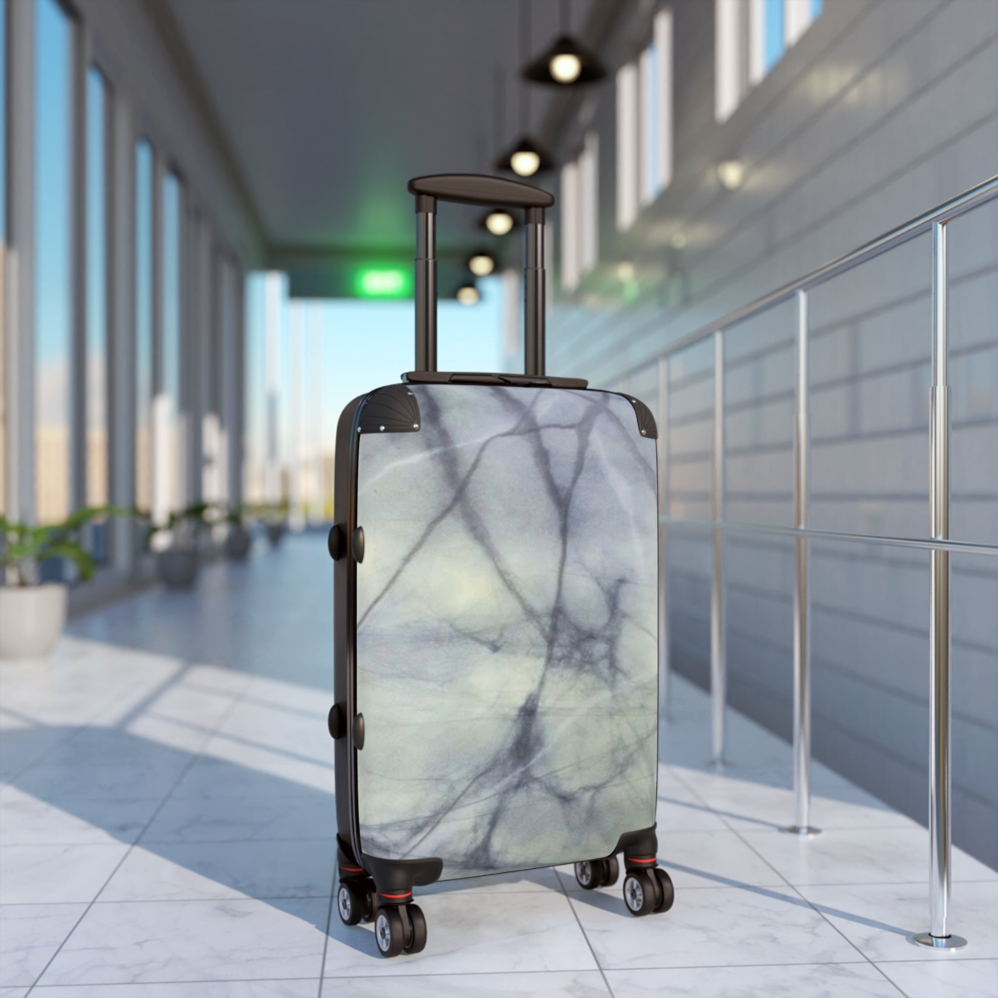 white marble design suitcase in medium and small sizes