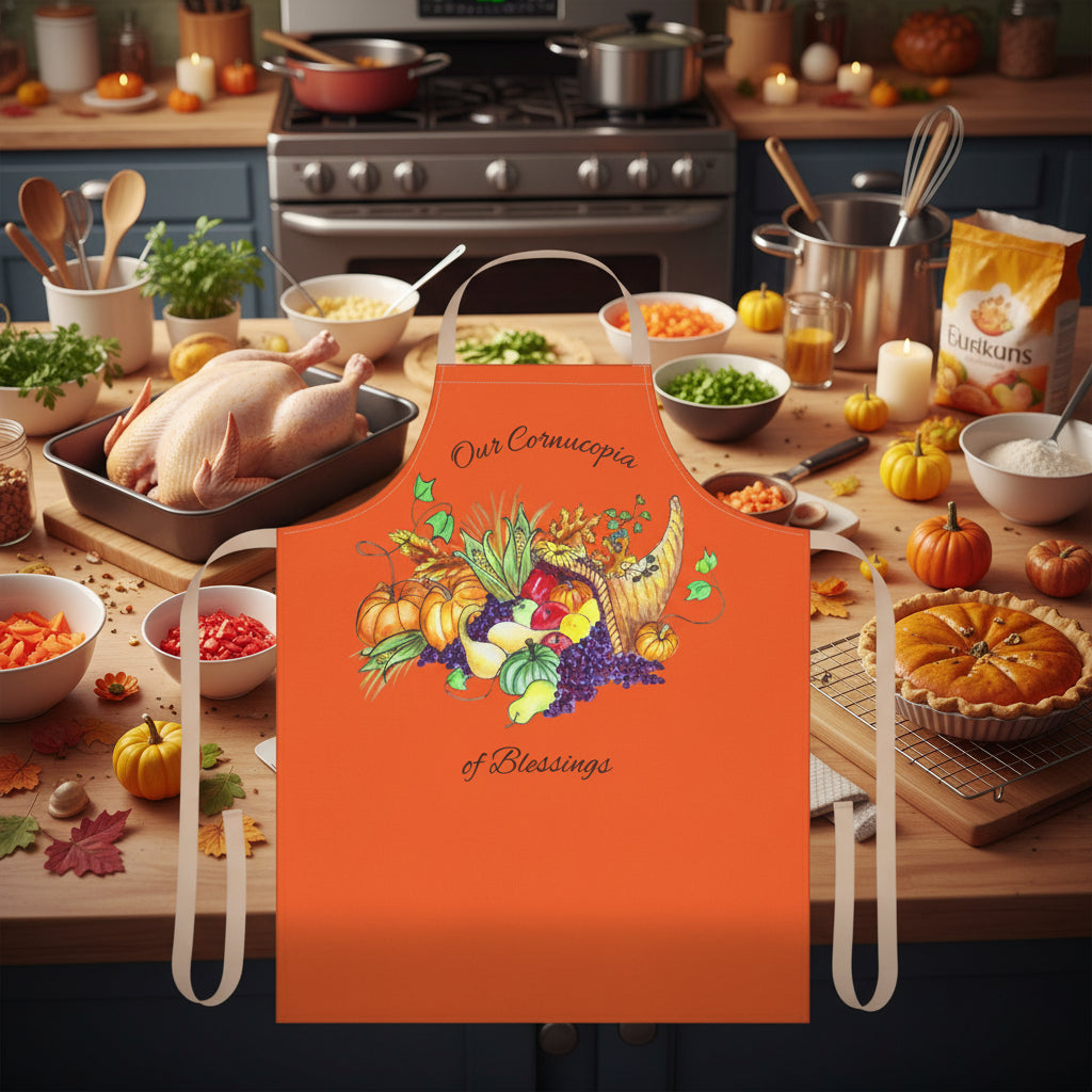 Orange Cornucopia Apron with cornucopia design Thanksgiving Day or any day 