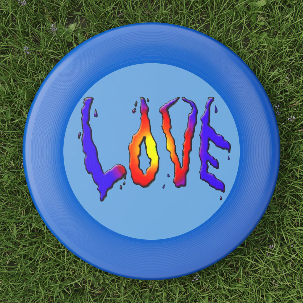 Blue frisbee with colorful 'LOVE' text - white and red also available