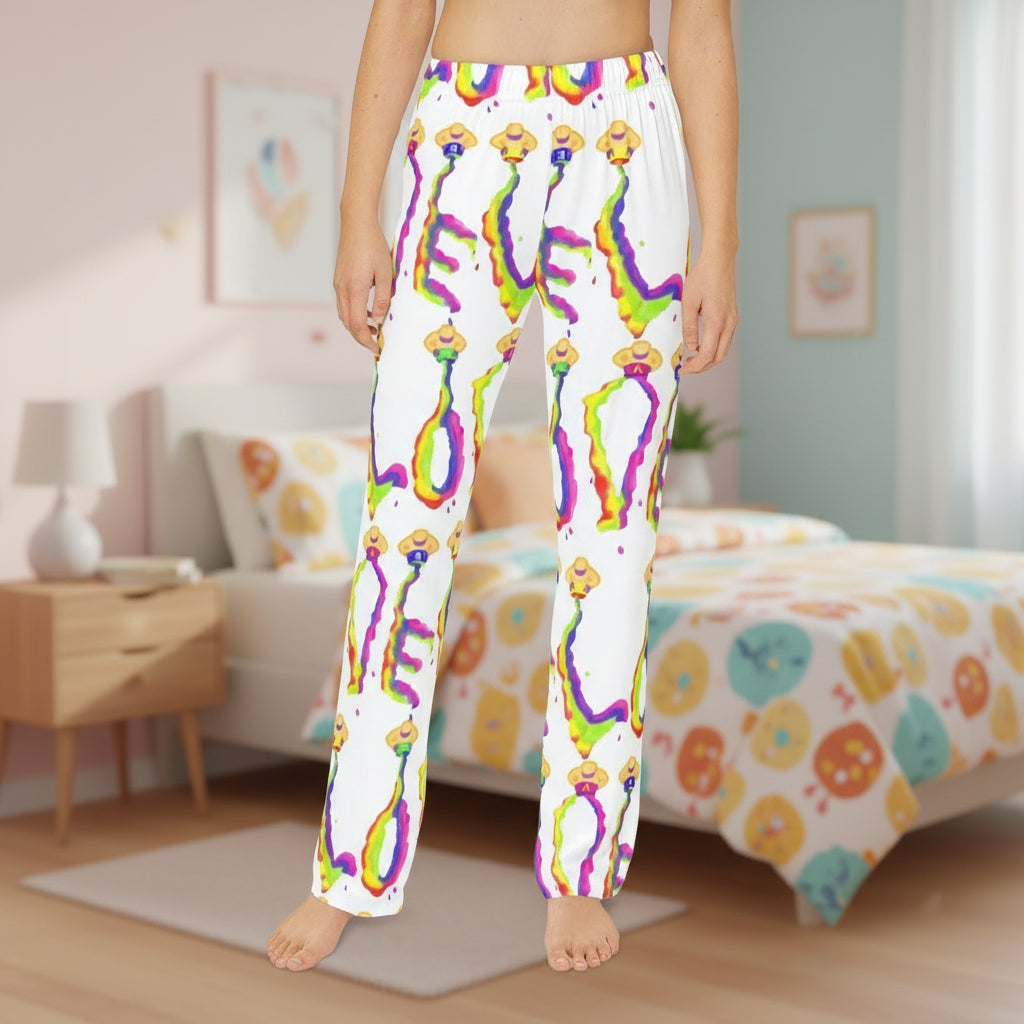 Colorful LOVE print children's pajamas on a white background