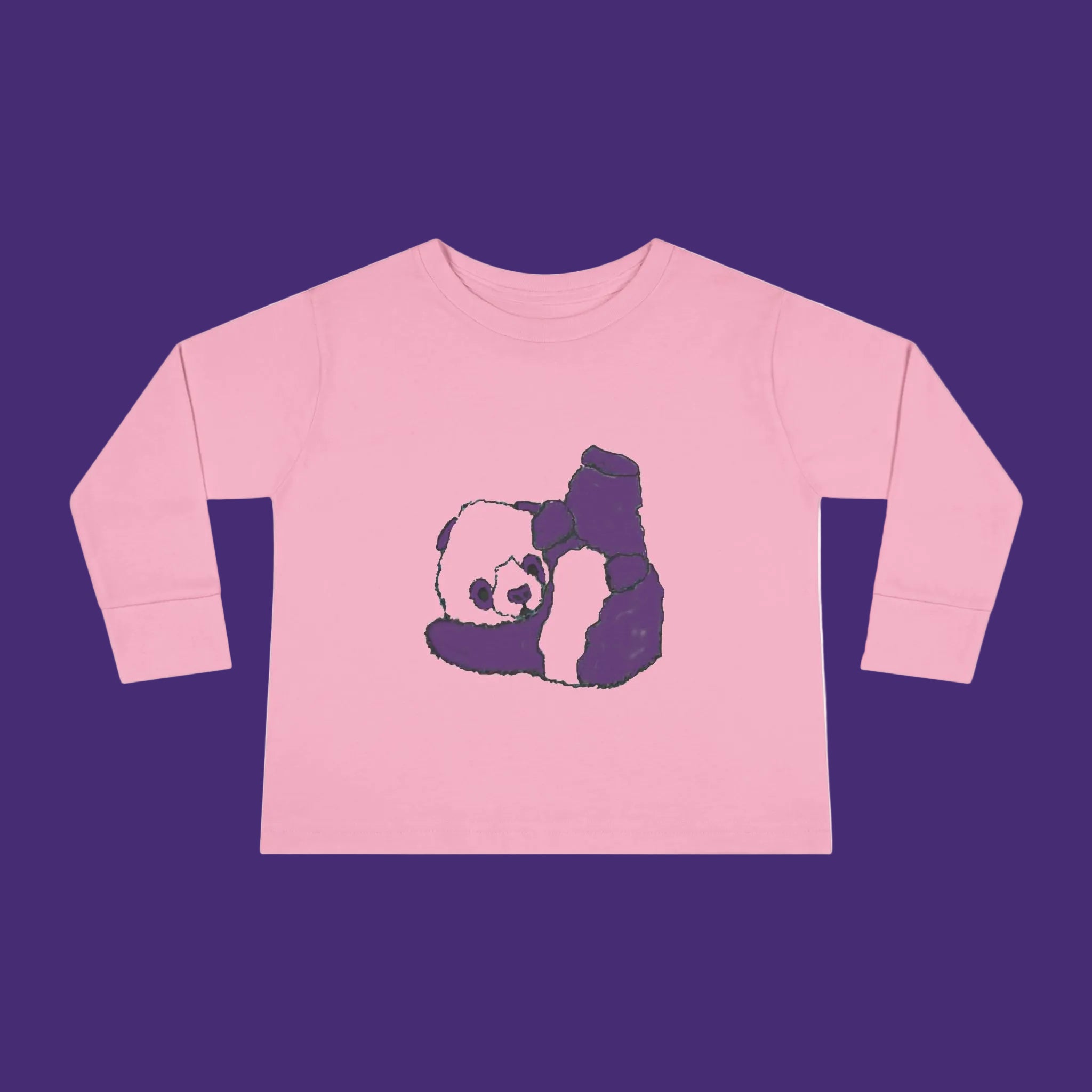Pink long-sleeve shirt with a panda design on a white background