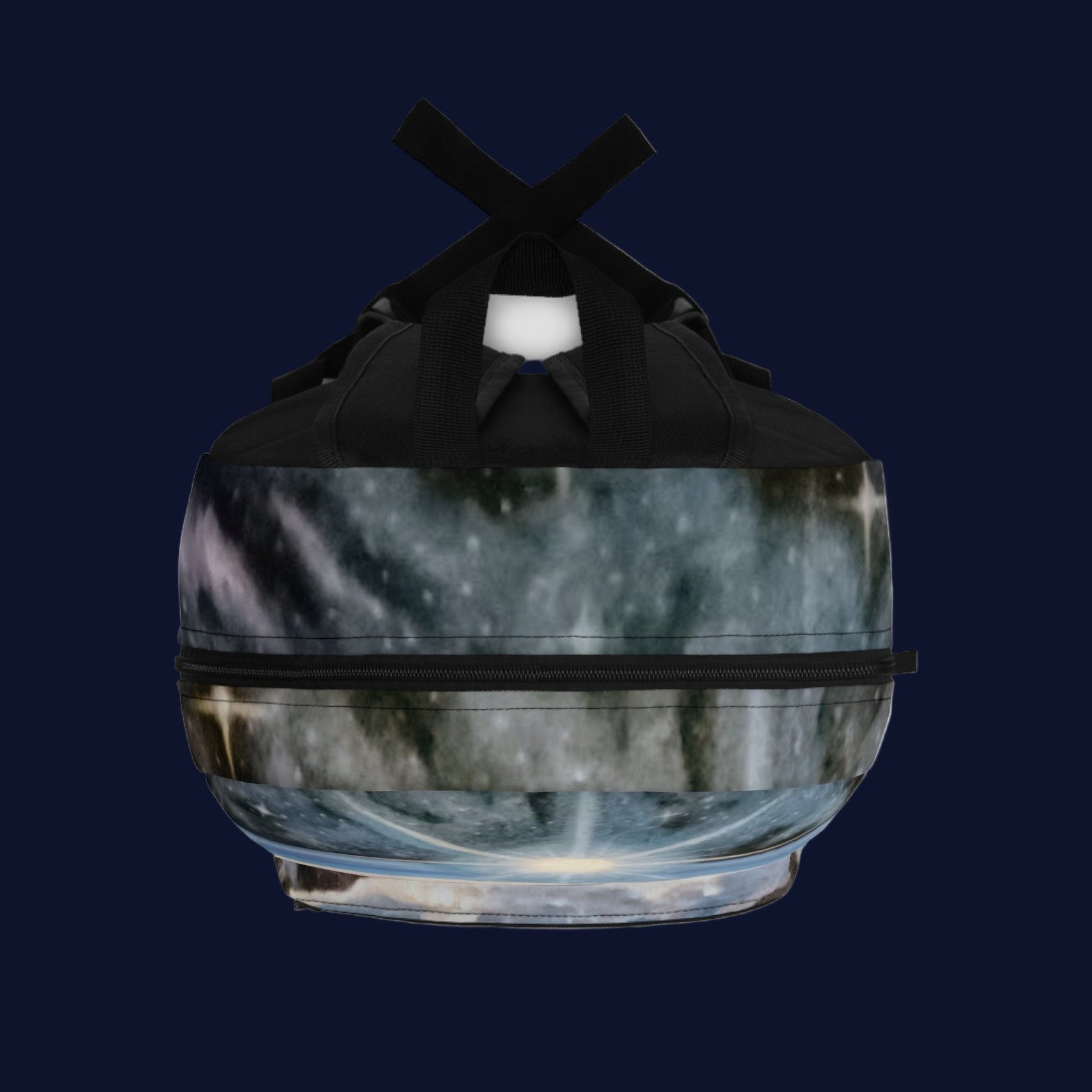 Space-patterned Top of backpack with black straps and durable zipper