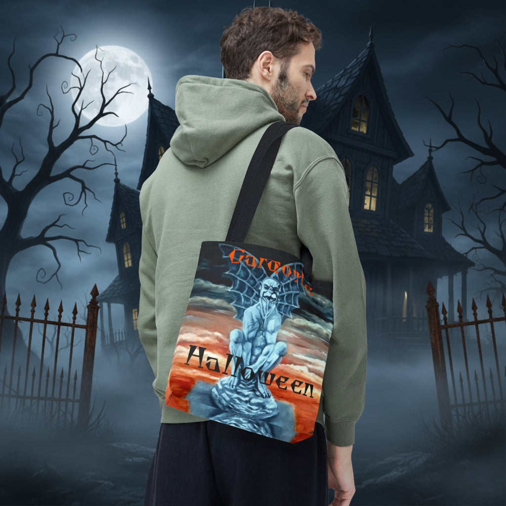 Tote Trick or Treat Bag for Halloween with scary painted Gargoyle by Studio Blitz