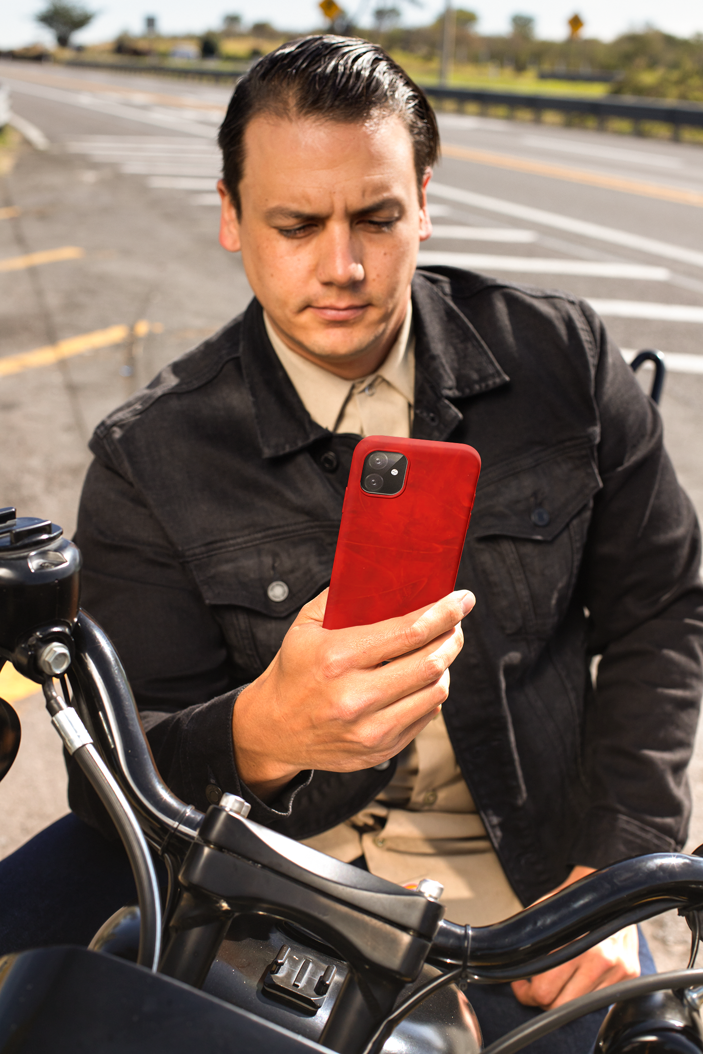 Phone Case in Hot Red Leather-like Design with Dual Layer for Shock Impact and UV Protection
