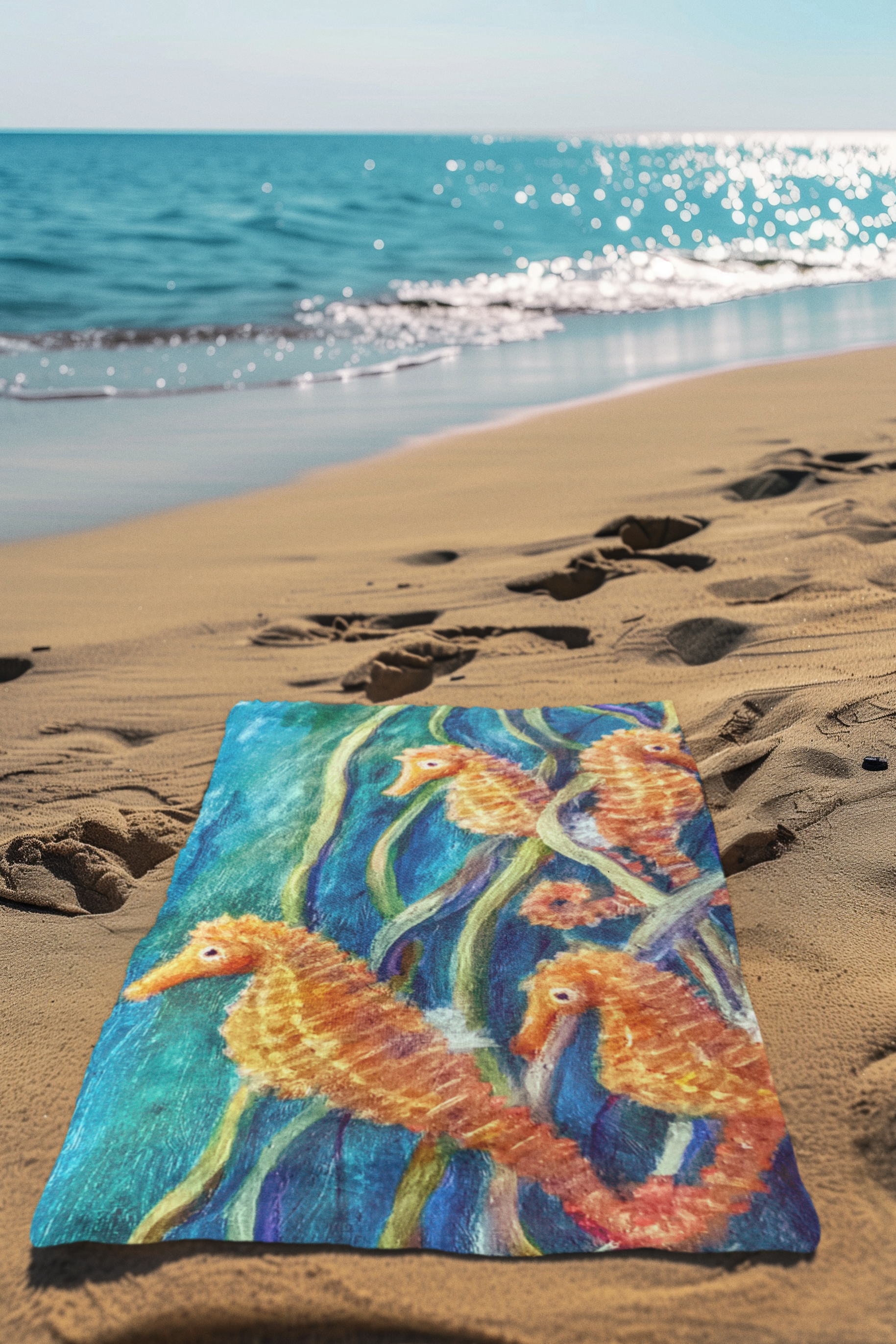 Colorful seahorse beach towel is a real head turner - durable, absorbent, quick drying