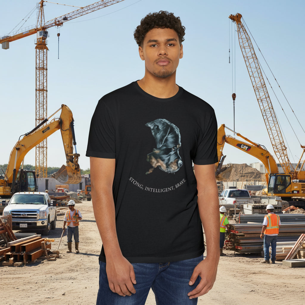 Soft, light weight black t-shirt with a Rottweiler graphic 60% ring-spun cotton - 40% polyester