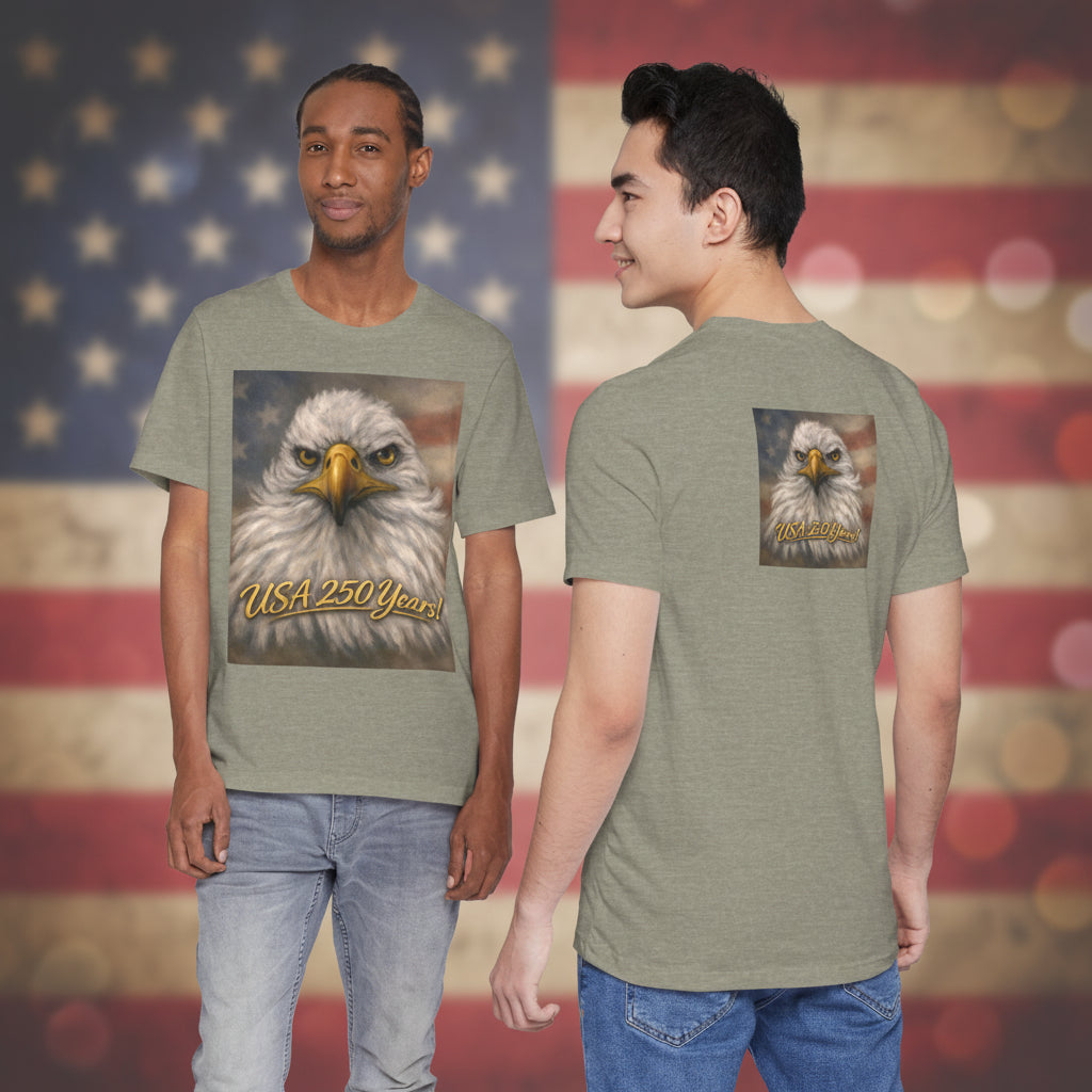 Tshirts with an eagle design and 'USA 250 Years' text in soft, lightweight cotton