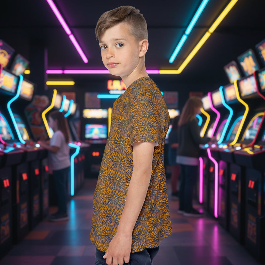Vibrant pattern kids' sports jersey with short sleeves - great for sports, school, anywhere