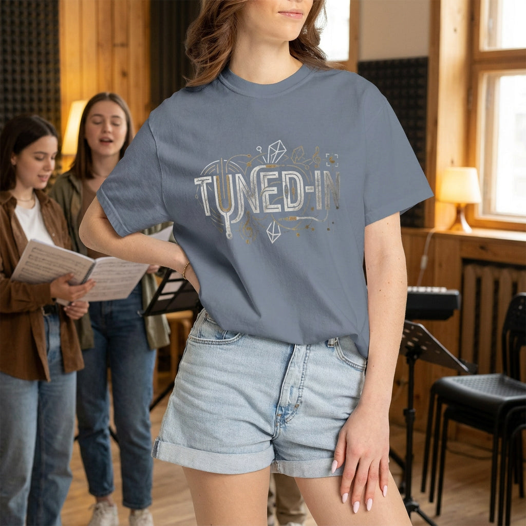 machine washable cotton T-shirt for menand women with Tuned-in graphic