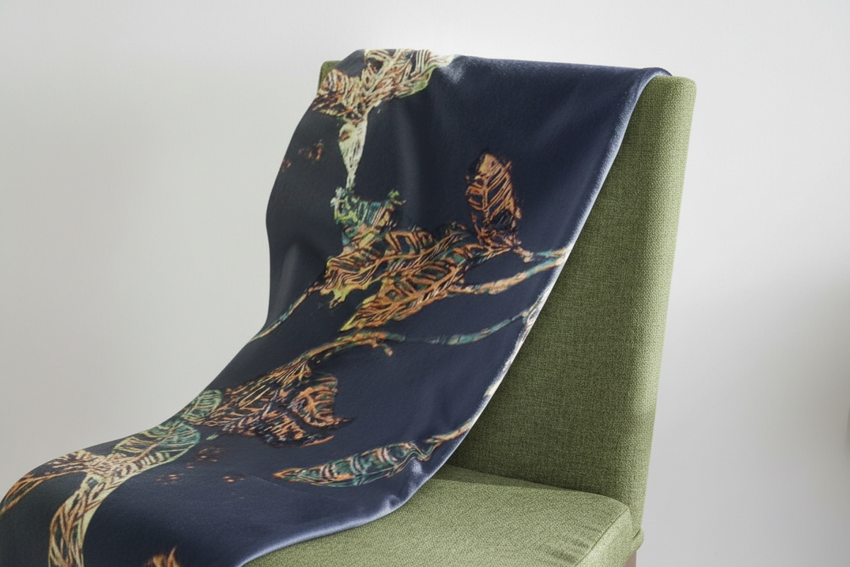 Black and Gold throw blanket with gold leaf design with soft plush feel