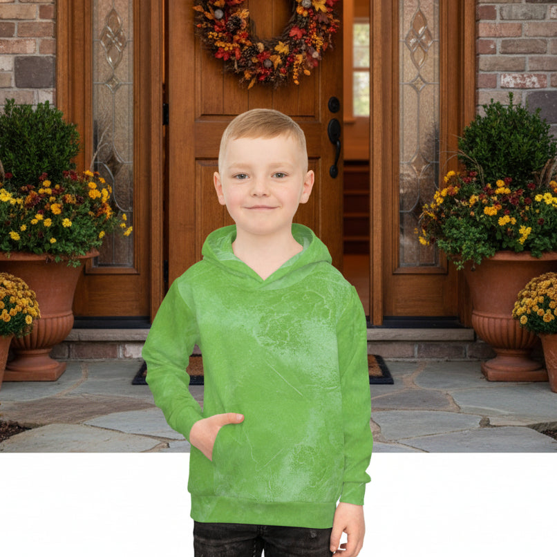 Unisex bright abstract green hoodie with a subtle tonal graphic pattern XS-XL